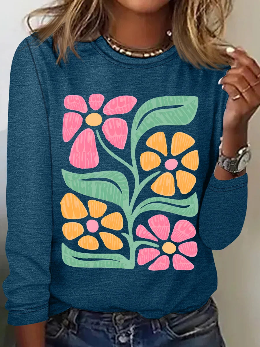Women’s Graphic T-Shirt Retro Flower Print Casual blouse