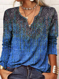 Print Casual V Neck Long Sleeve T-Shirt