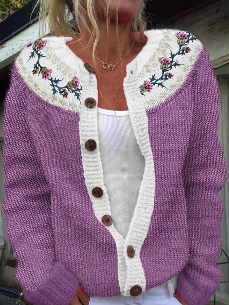 Scottish thistle color blocked knit sweater cardigan