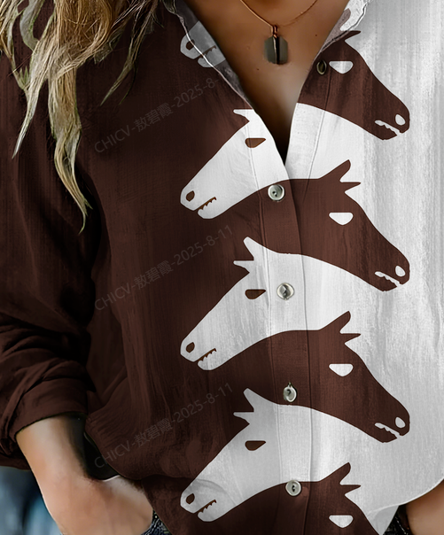Women's Vintage Western Horse Print Casual Shirt