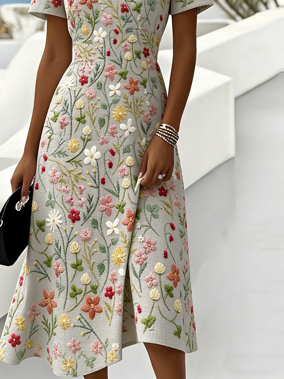 Regular Fit Casual V Neck Floral Dress With No