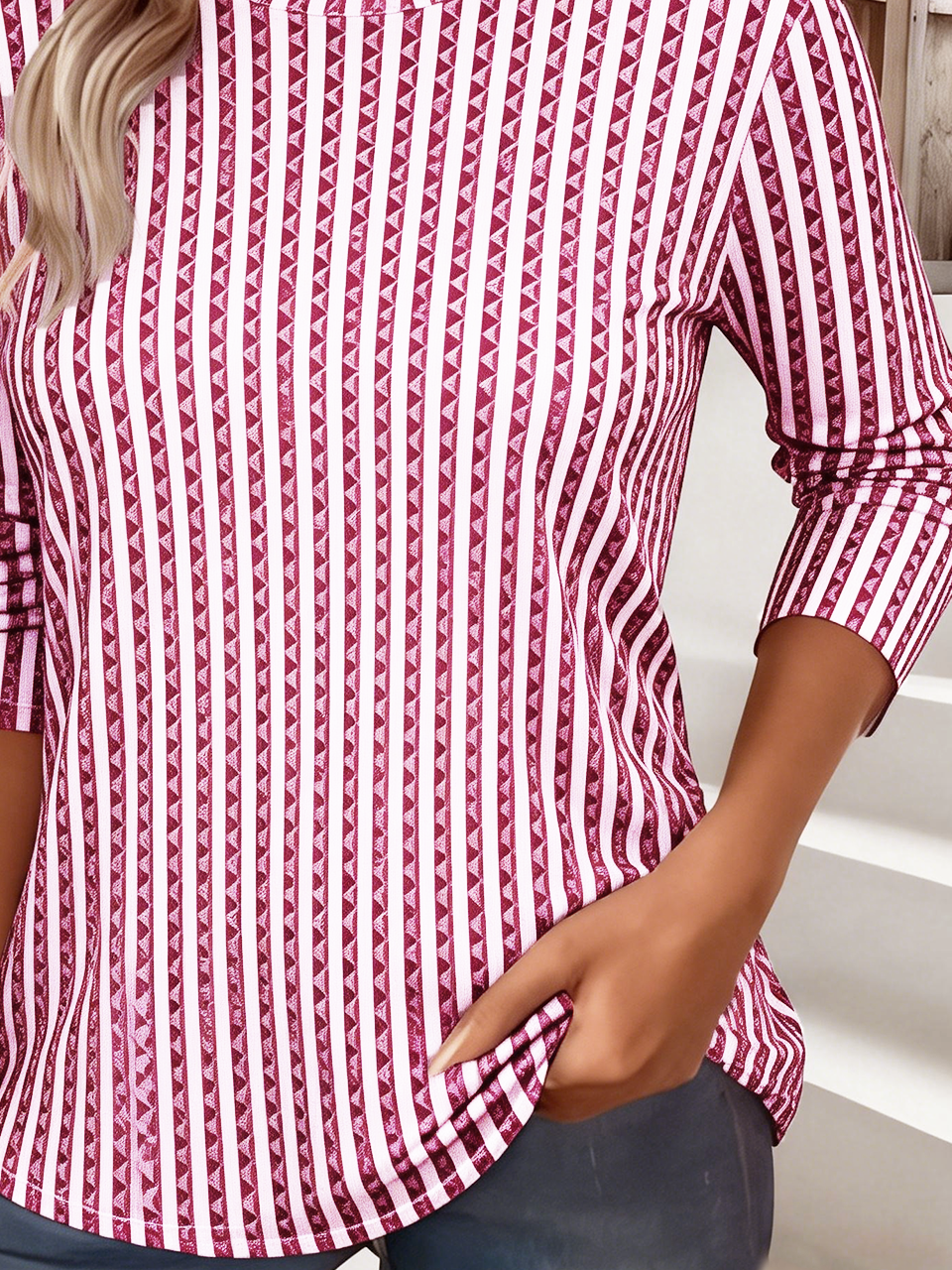 Striped Simple Crew Neck Loose T-Shirt
