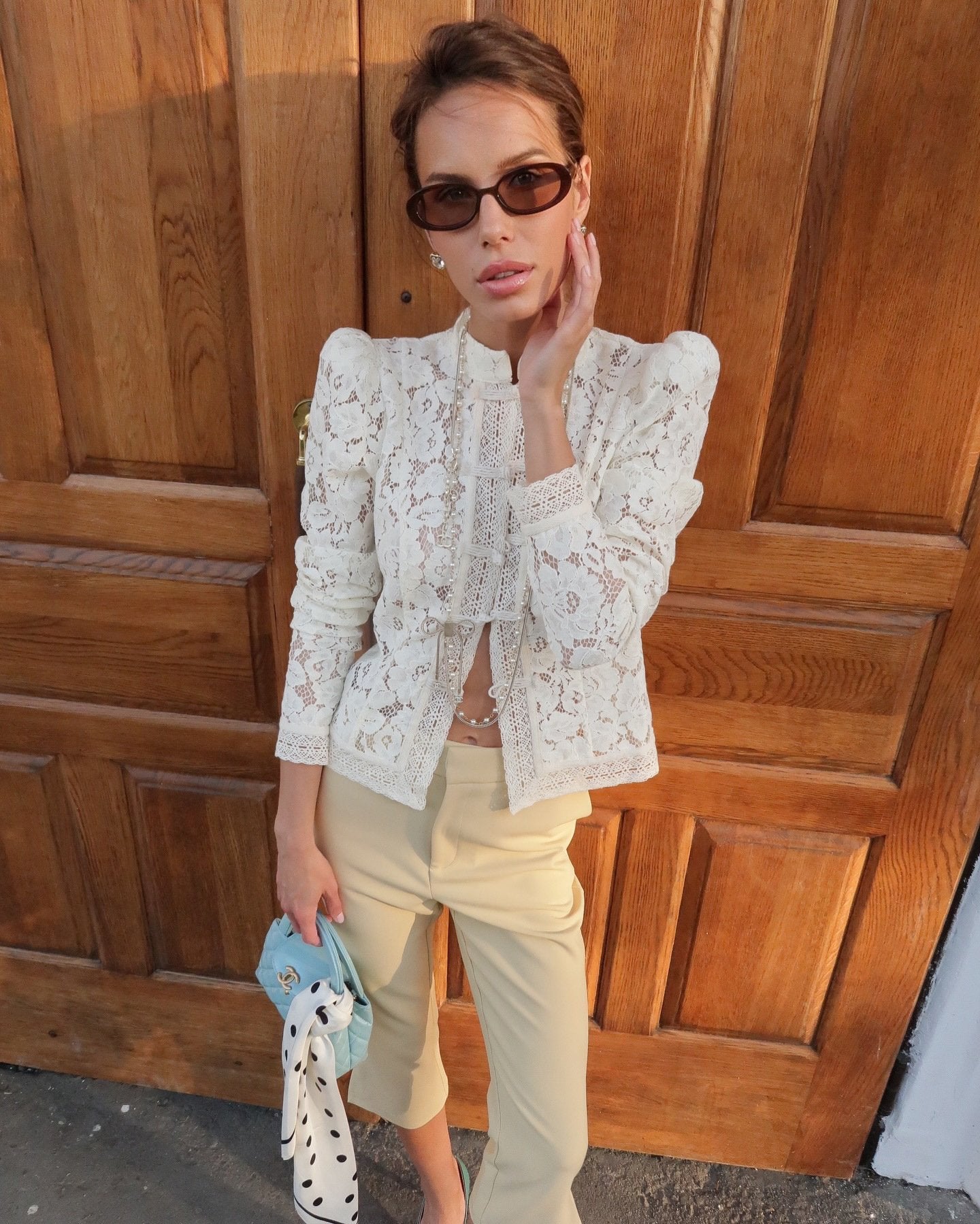 Mock Neck Elegant Lace Cotton-Blend Shirt