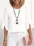 Solid Round Neck Ruffle Sleeve Loose Fit T-Shirt