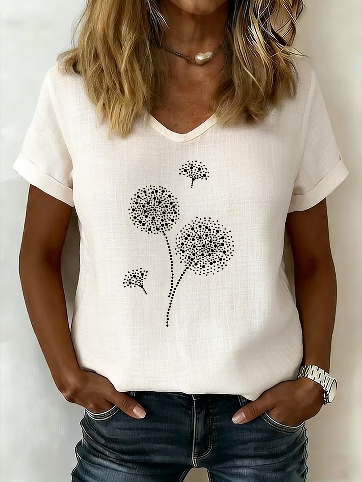 Women's V-Neck Short-Sleeve Blouse â€?Textured Linen