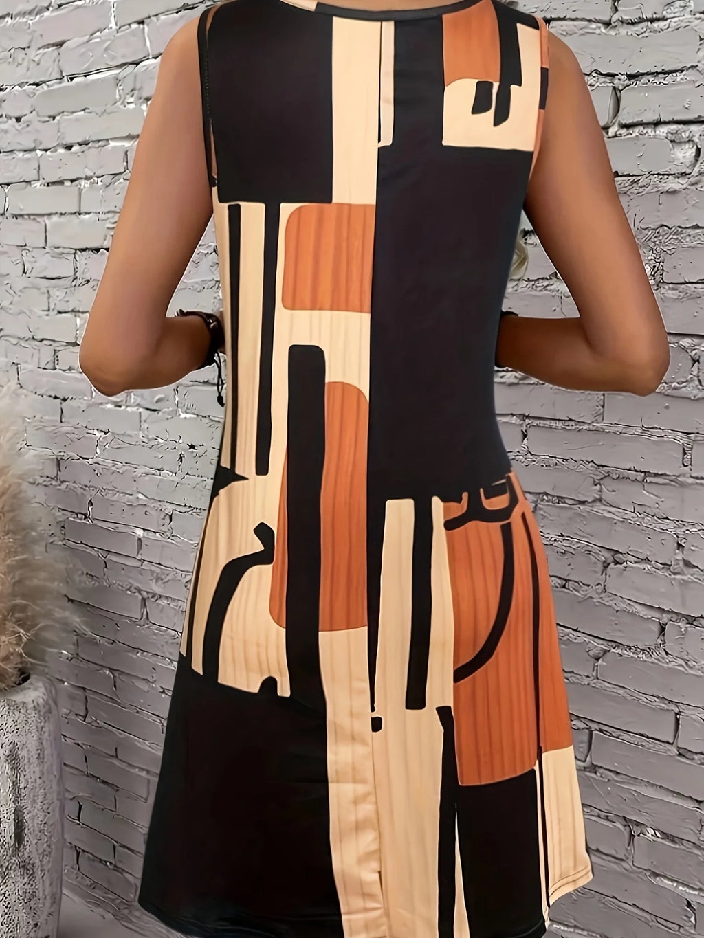 Geometric Casual Loose Crew Neck Dress With No