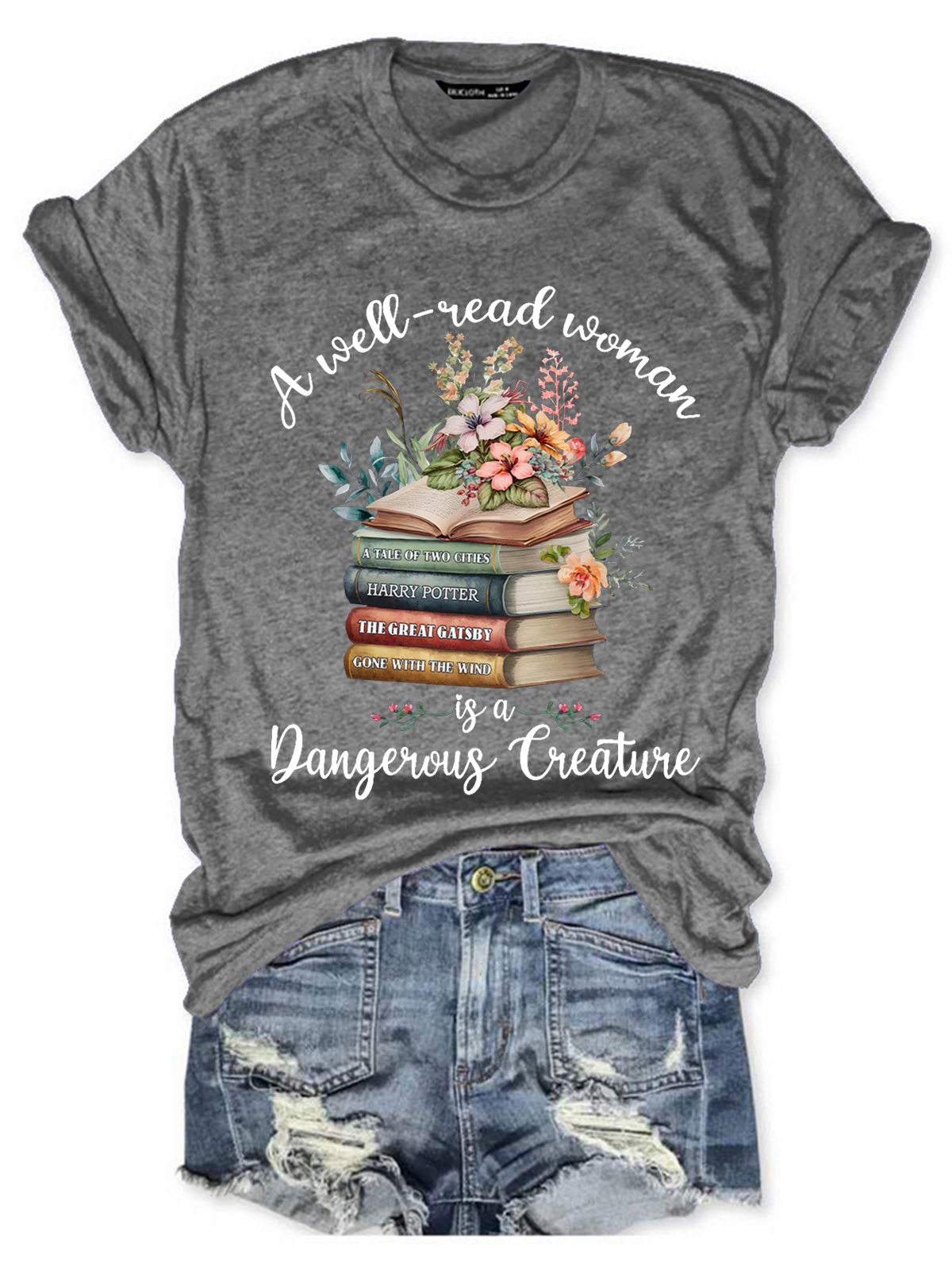 Bookshelf A Well Read Woman Is A Dangerous Creature Book Lovers Simple Loose T-Shirt
