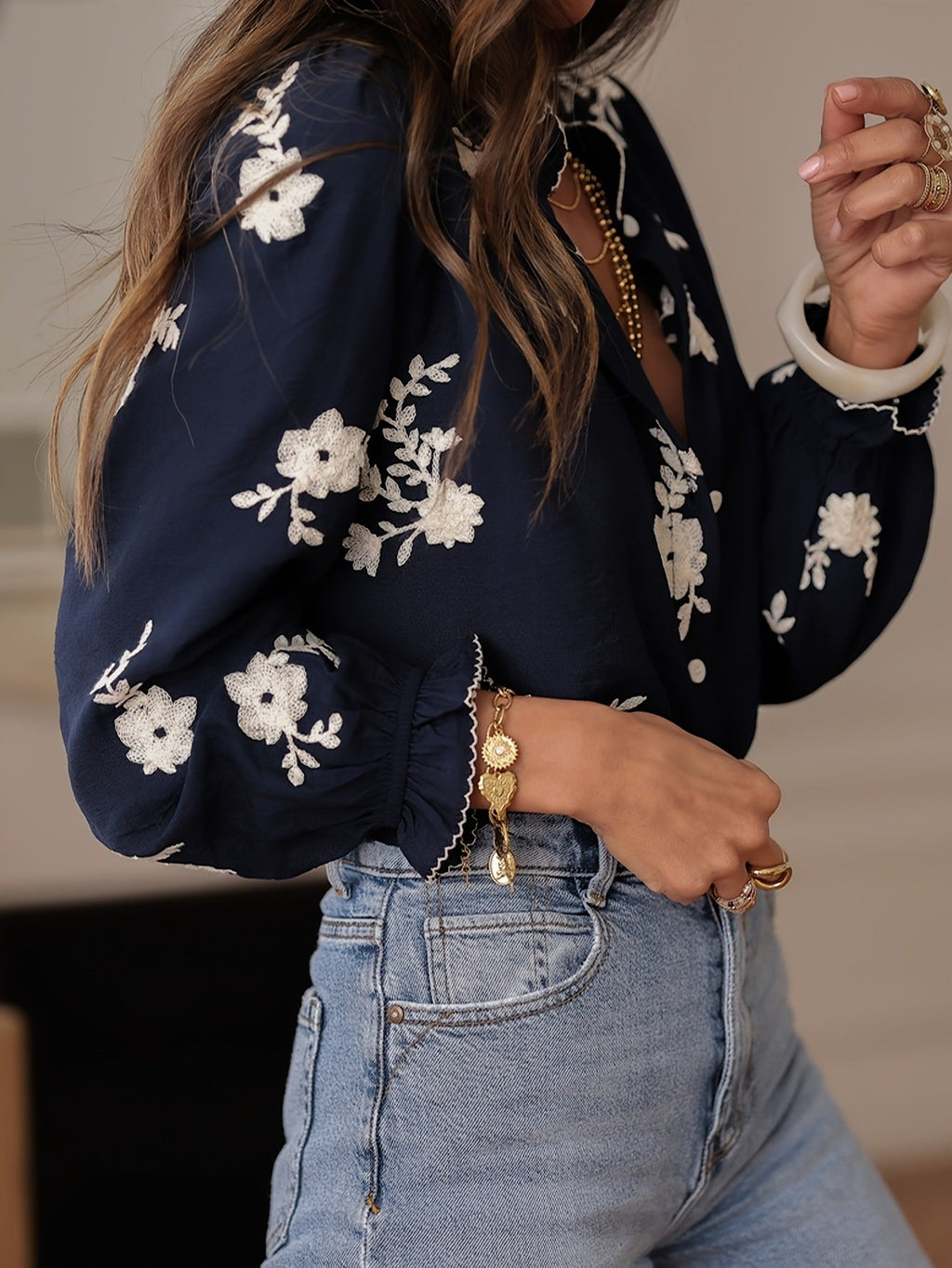 Loose Cotton Embroidery Patterns Vintage Shirt