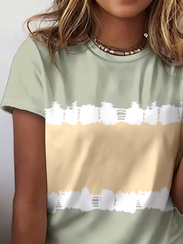 Women's Short Sleeve T-shirt Summer Green Abstract Printing Jersey Crew Neck Daily Going Out Casual Top