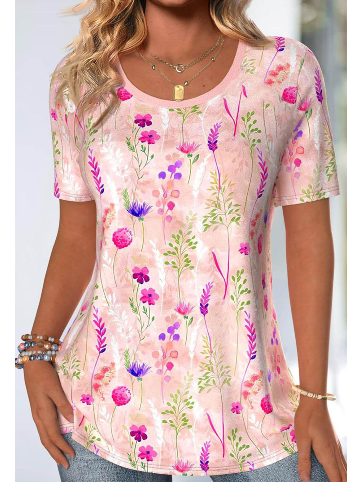 Casual Floral Crew Neck Loose T-Shirt