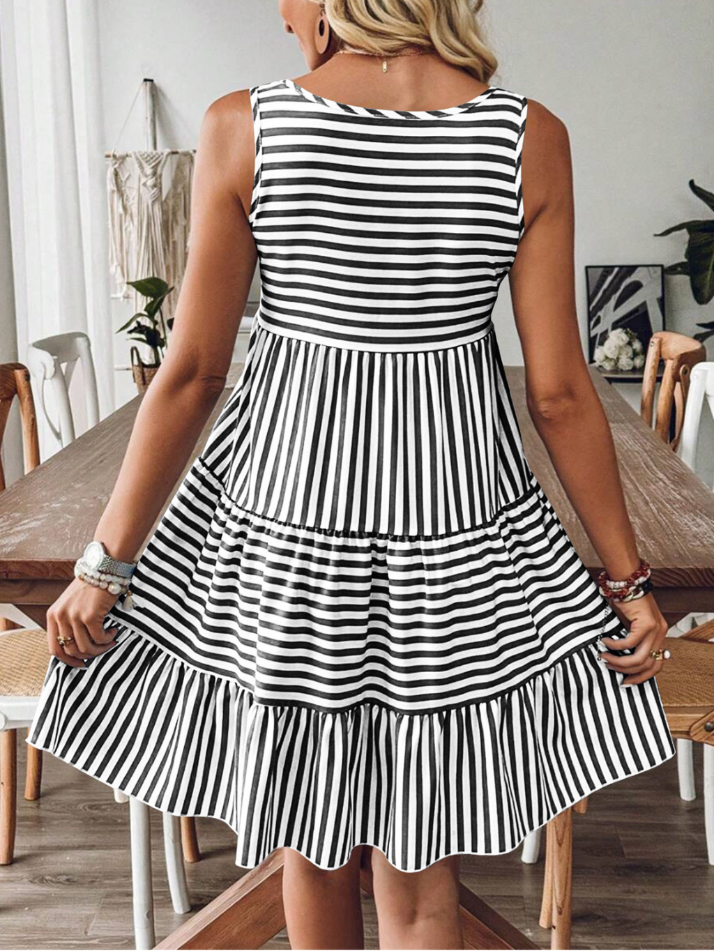 Striped Vacation Crew Neck Sleeveless Summer Casual Dress