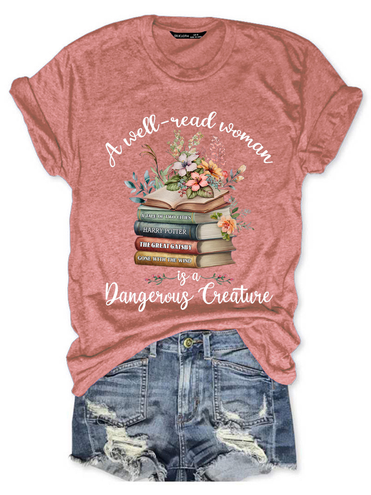 Bookshelf A Well Read Woman Is A Dangerous Creature Book Lovers Simple Loose T-Shirt