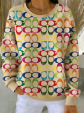 Vintage Cotton-Blend Loose Geometric Sweatshirt