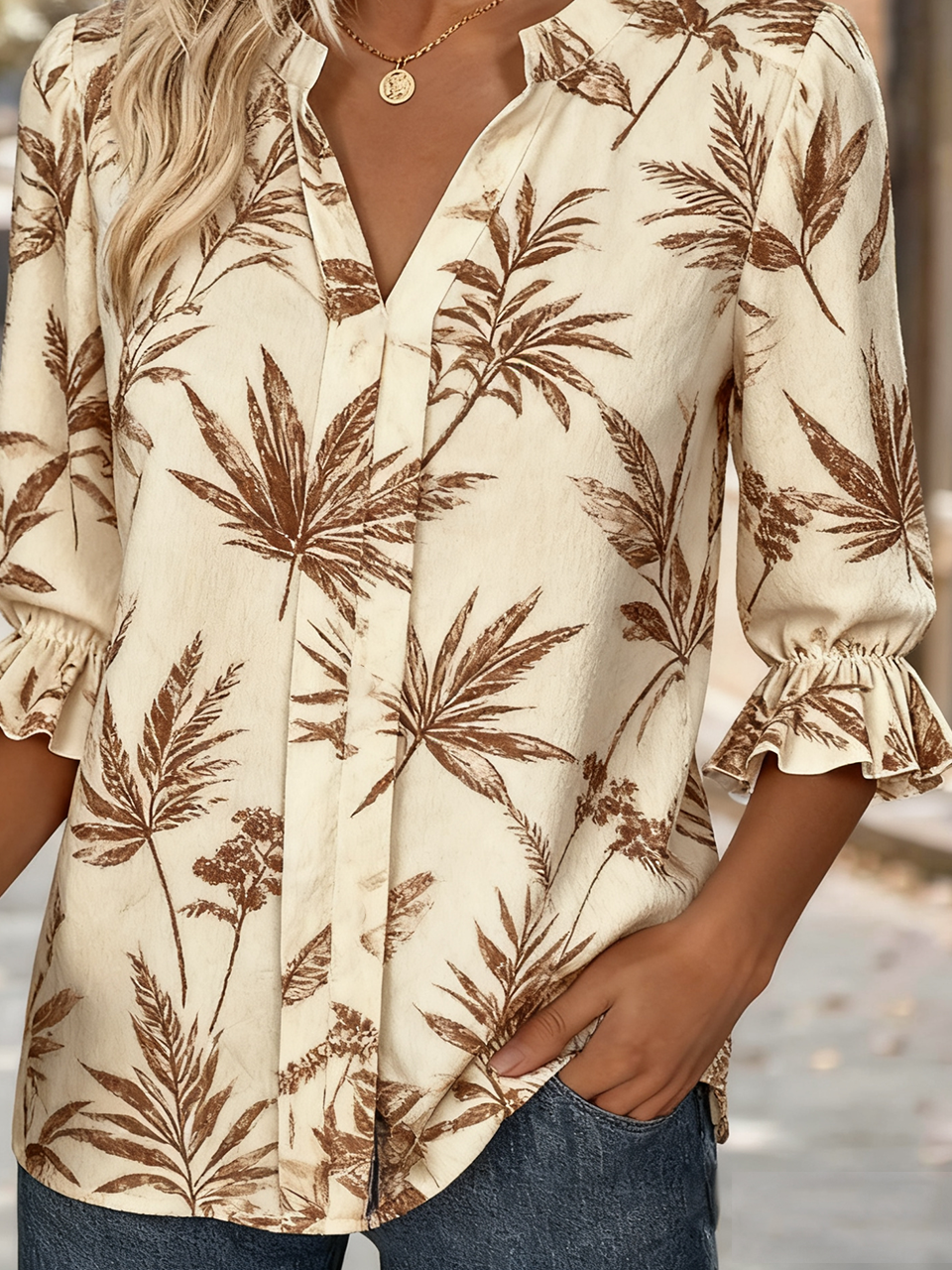 Linen Blend V Neck Elegant Regular Fit Shirt