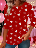 Cotton-Blend Valentine's Day Crew Neck Simple T-Shirt