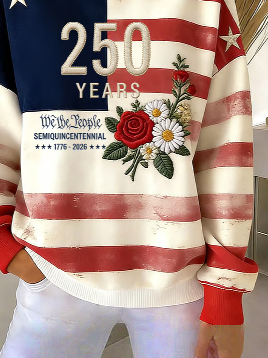 Casual America Flag Printing Crew Neck Sweatshirt