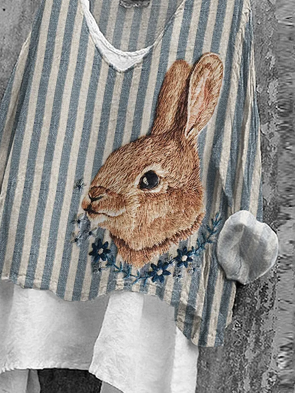 Women's Long Sleeve Blouse Spring/Fall As Picture Easter (rabbit) Printing V Neck Daily Going Out Casual Top