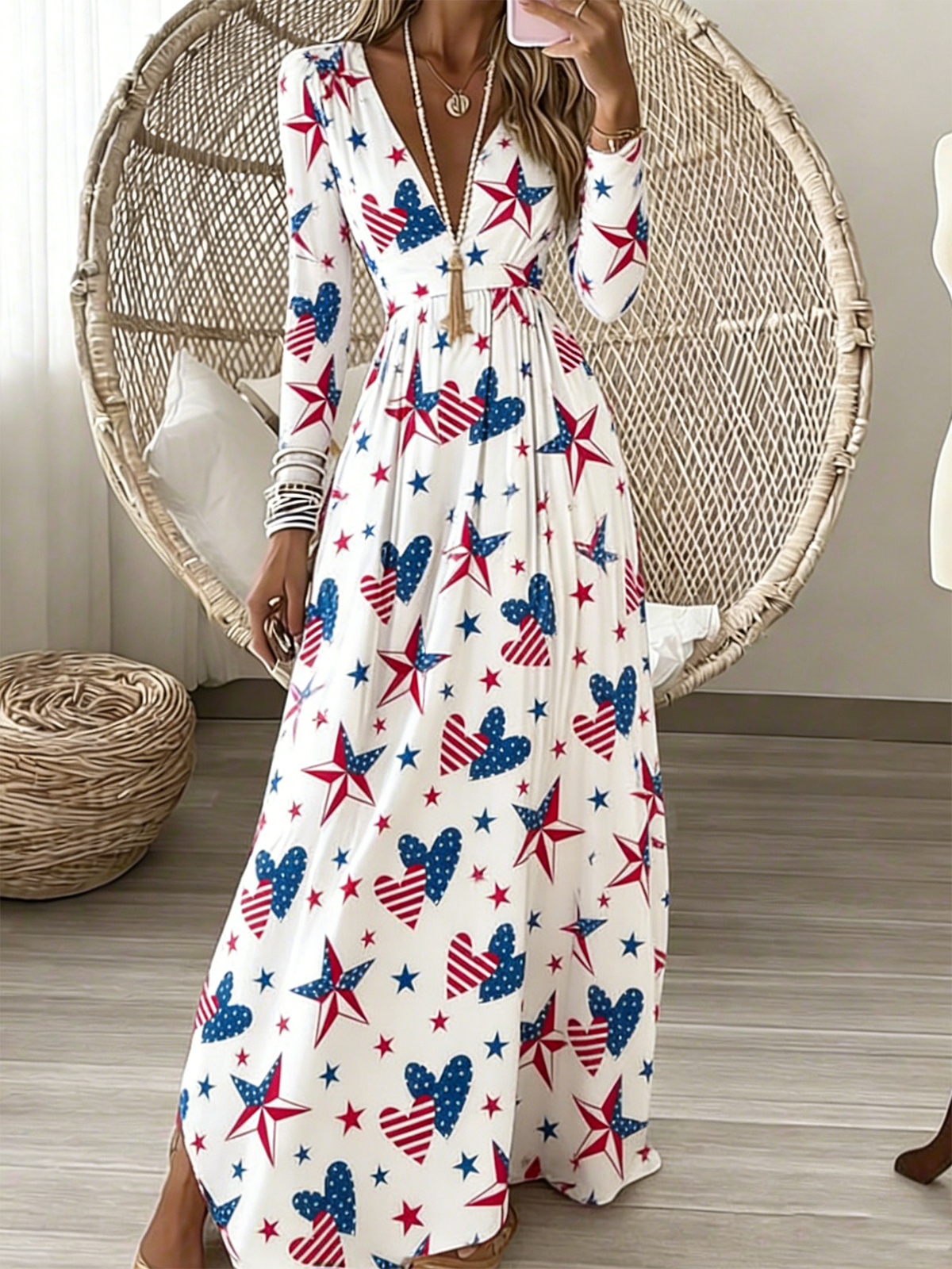V Neck Heart/Cordate Regular Fit Casual Dress With No
