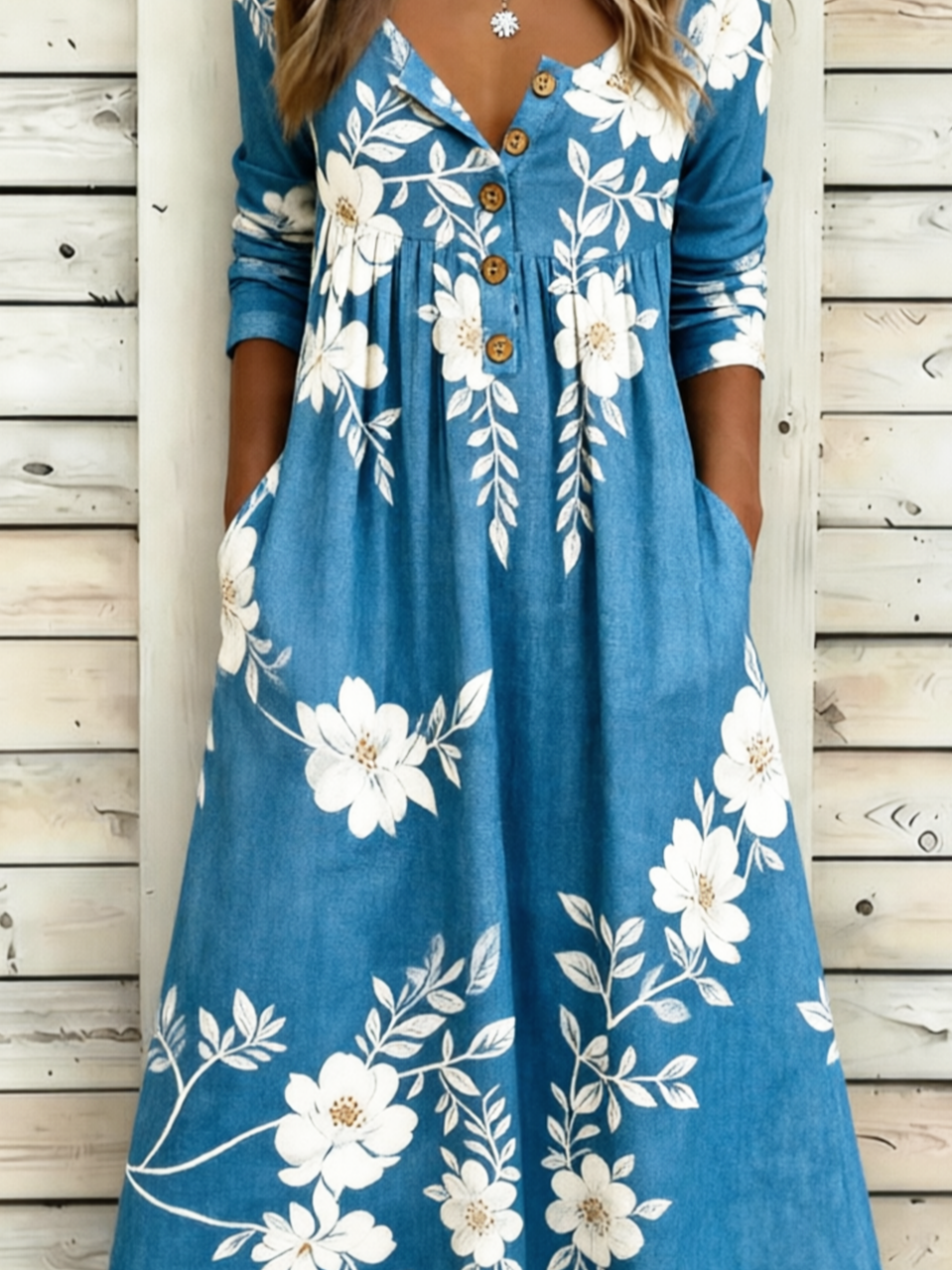 Half Open Collar Casual Dress With No