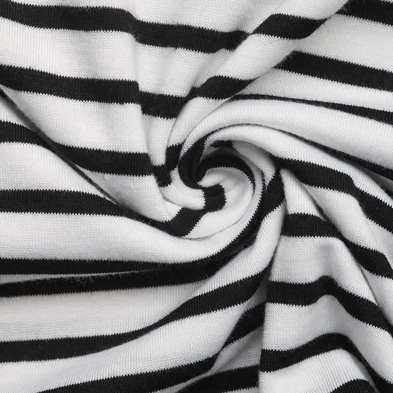 Elegant Striped V Neck Button Puff Short Sleeve Casual Jersey Blouse