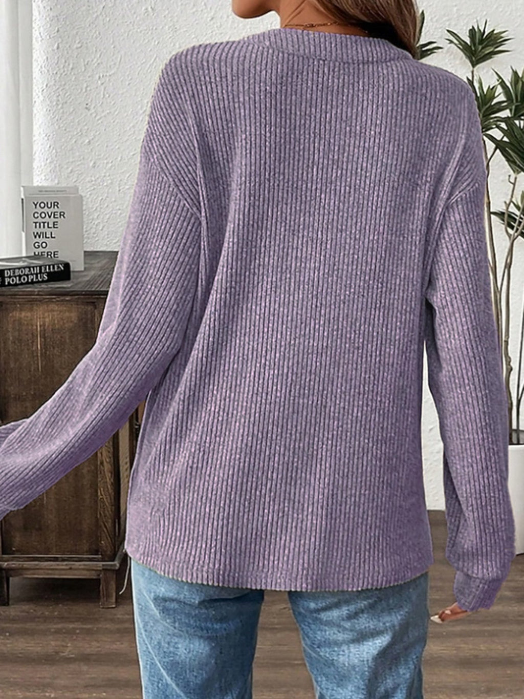 Women's Long Sleeve T-shirt Spring/Fall Aqua Plain Buckle Cotton-Blend V Neck Daily Going Out Casual Top