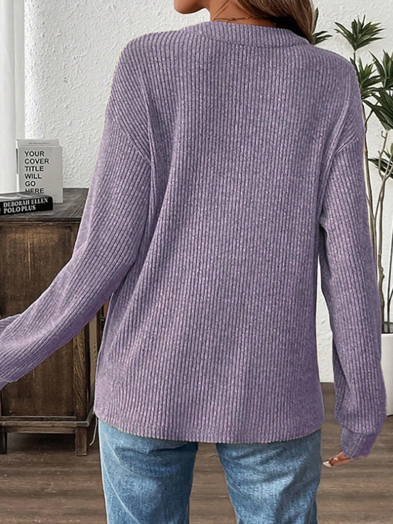 Women's Long Sleeve T-shirt Spring/Fall Aqua Plain Buckle Cotton-Blend V Neck Daily Going Out Casual Top