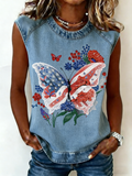 Loose Crew Neck Independence Day Vintage Tank Top
