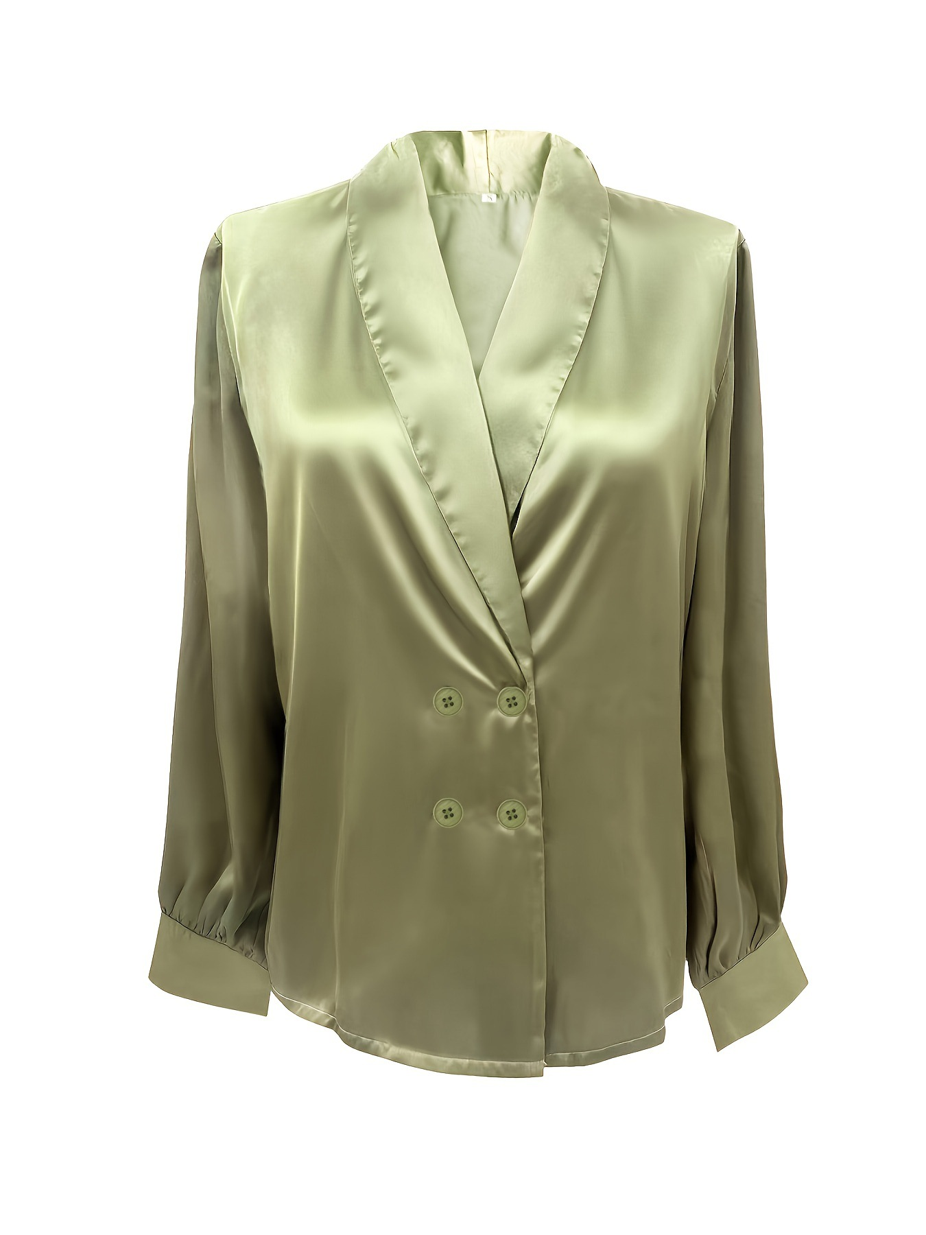 Women's Elegant Satin Long Sleeve V Neck Double-row Button Shirt
