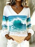 Loose Chevron Casual V Neck T-Shirt