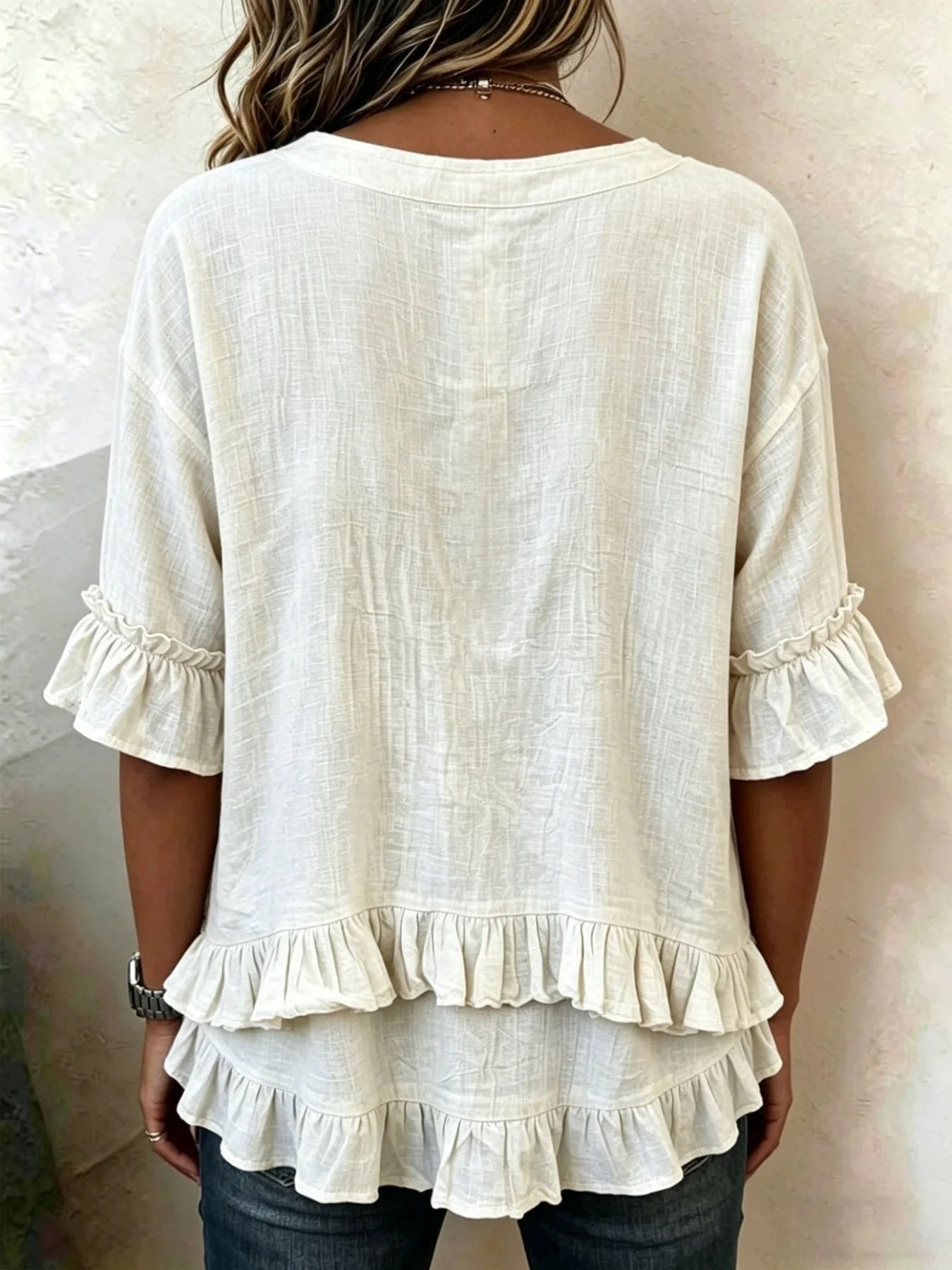 Plain Linen Blend Loose Elegant T-Shirt