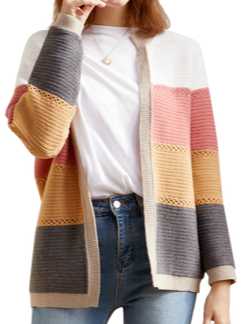 Jacquard Wrap Casual Striped H-Line Long Sleeve Cardigan