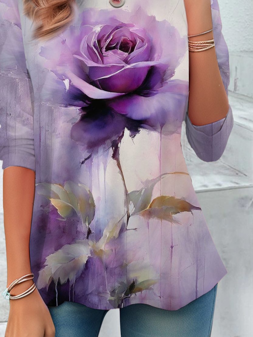 Women's Long Sleeve T-shirt Spring/Fall Purple Abstract Printing Jersey Crew Neck Daily Going Out Casual Top