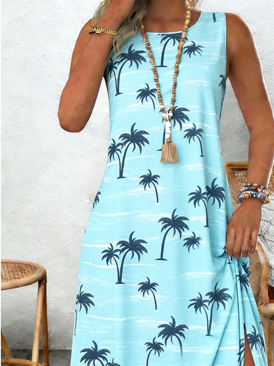 Crew Neck Loose Cotton Casual Dress With No