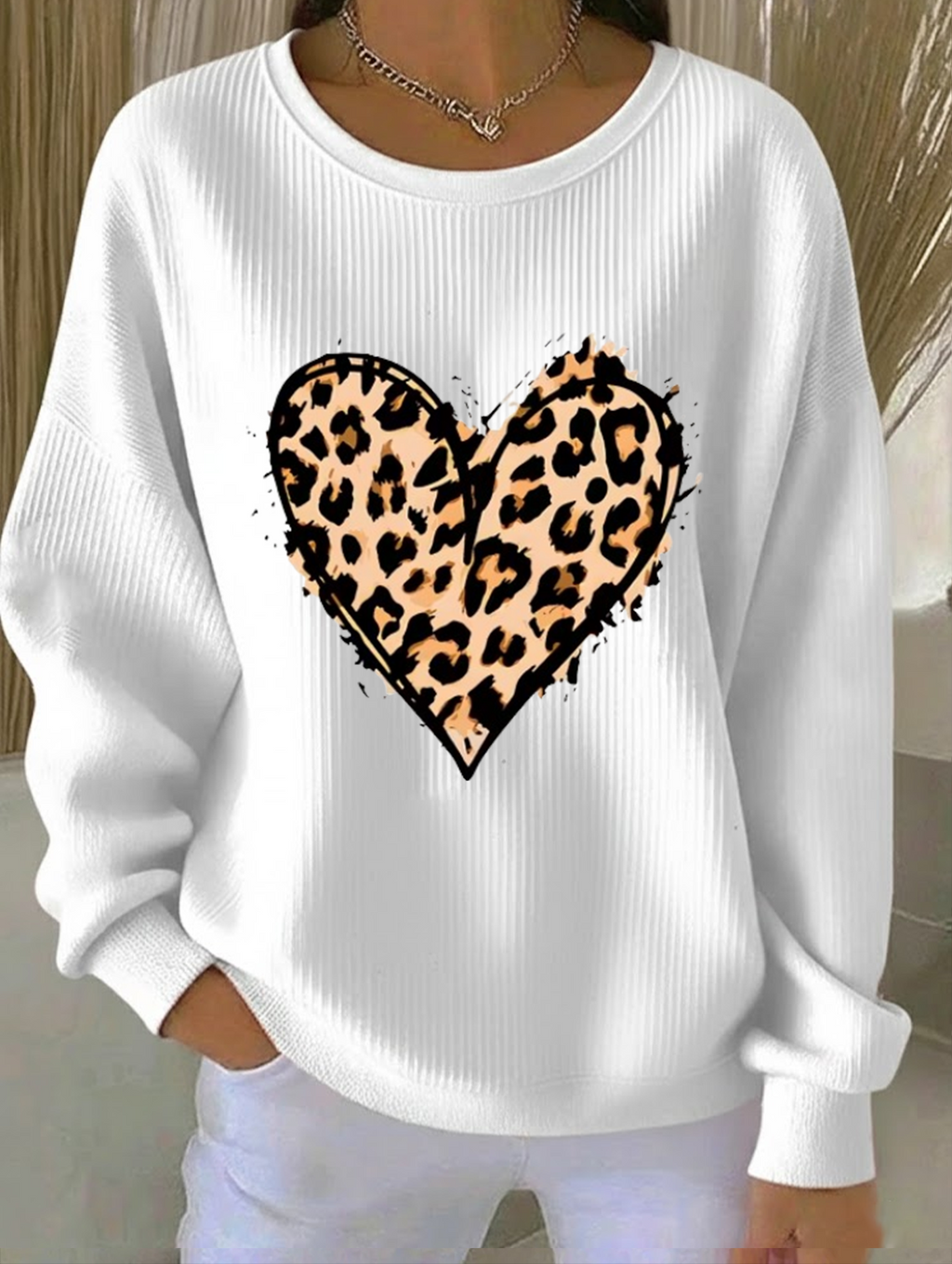 Crew Neck Casual Printing Heart/Cordate Sweatshirt
