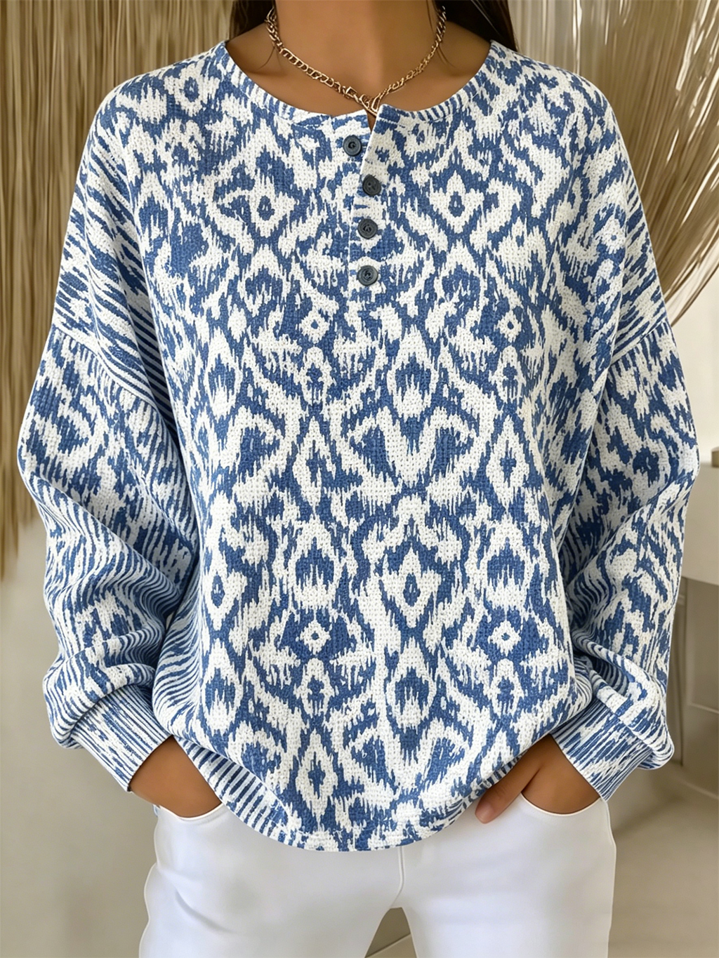 Loose Others Geometric Casual Sweatshirt