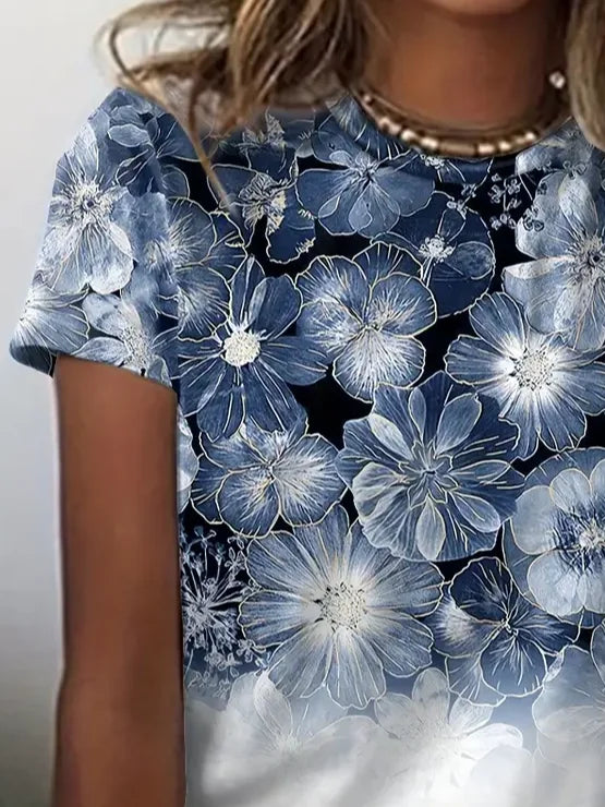 Women's Floral Print Casual Crew Neck Short Sleeve T-Shirt
