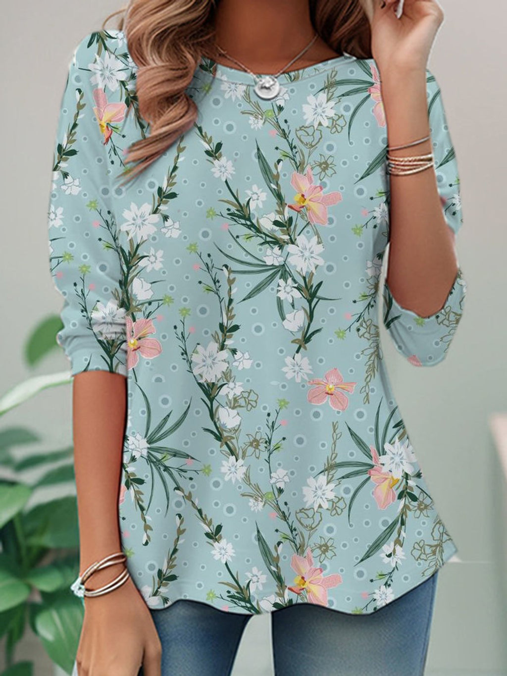 Crew Neck Loose Casual Floral T-Shirt Early Autumn