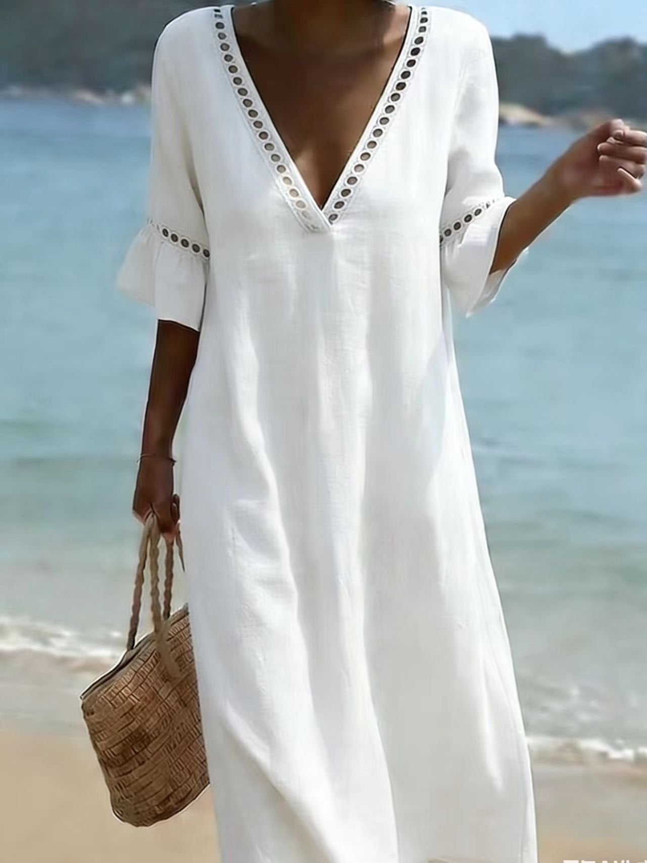 Cotton Simple Plain Loose Dress With No