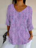 Women's Alzheimer's Disease Floral Print V-Neck T-Shirt