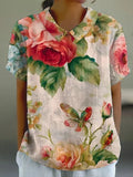 Loose Floral Elegant Shawl Collar Shirt