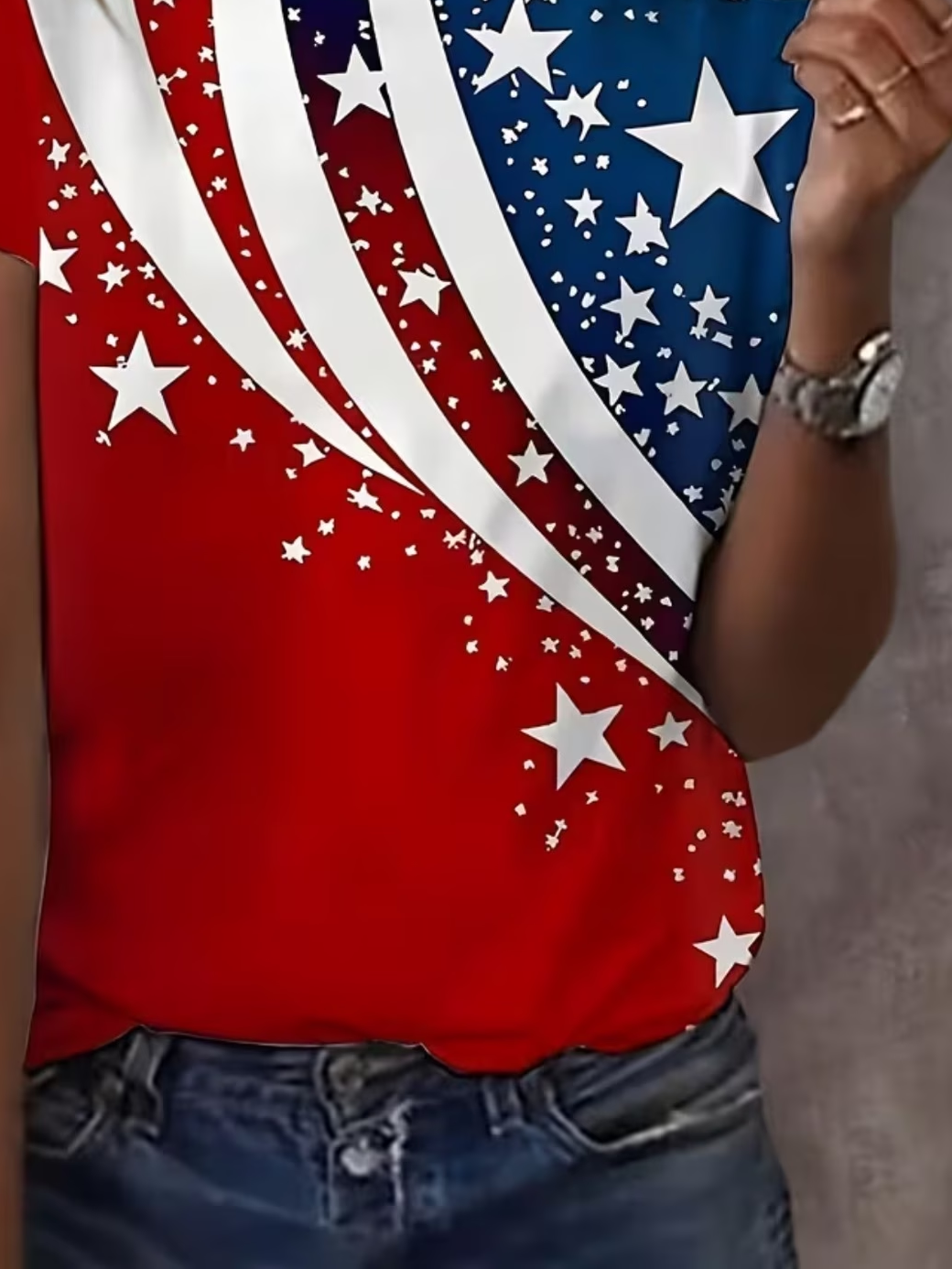 Women's Short Sleeve T-shirt Summer Red Independence Day (Flag) Printing Jersey Crew Neck Daily Going Out Casual Top