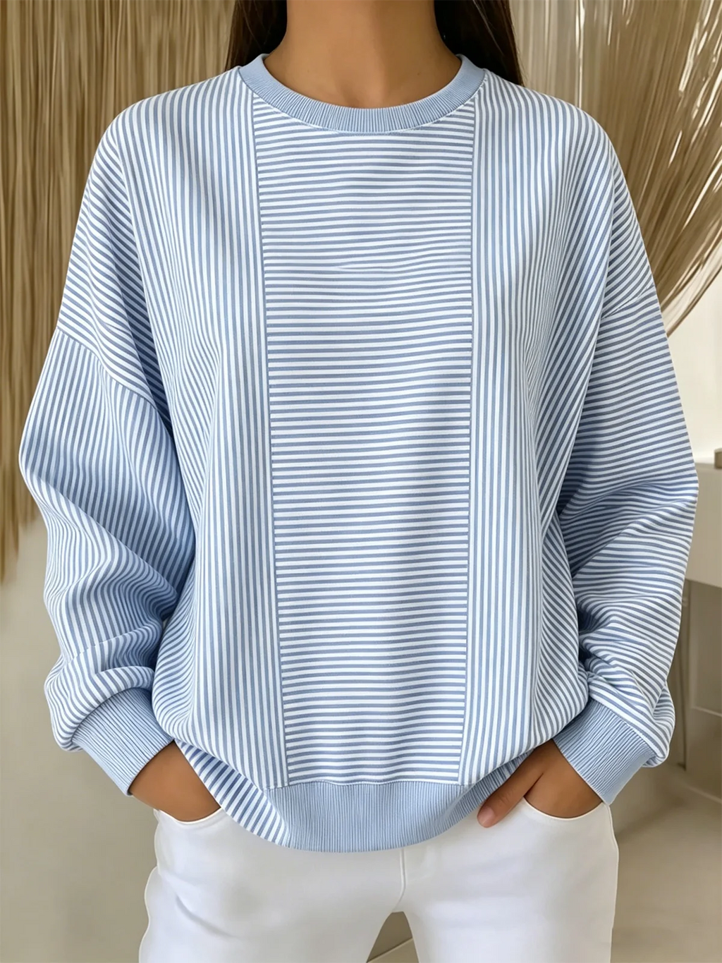 Casual Striped Loose Others Sweatshirt