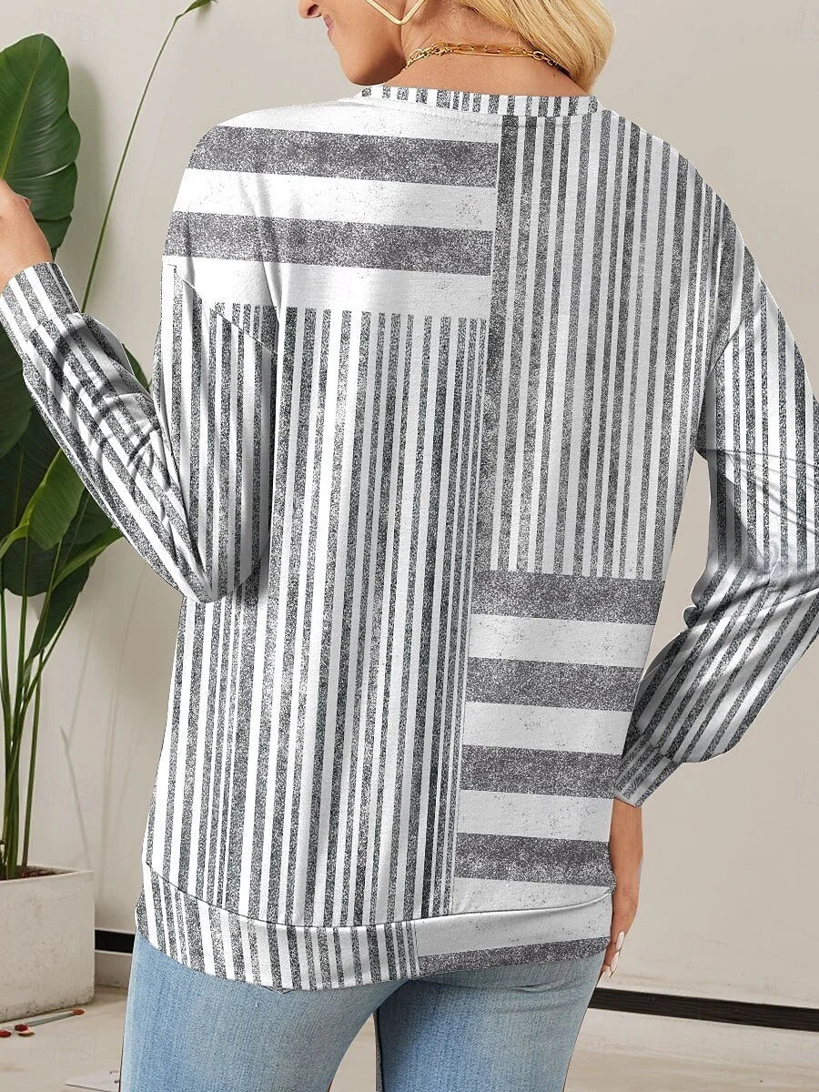 Women's Half Zip Sweatshirt Pattern Stripe Casual Commuter