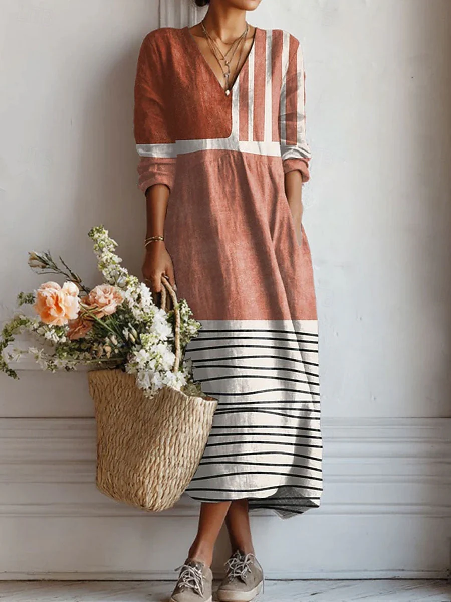 Geometric Crew Neck Casual Dress With No