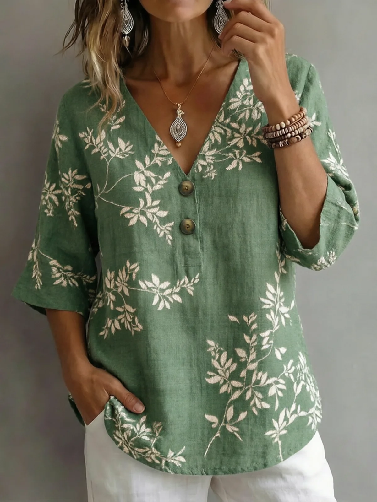 Botanical Pattern Others Elegant Loose Shirt