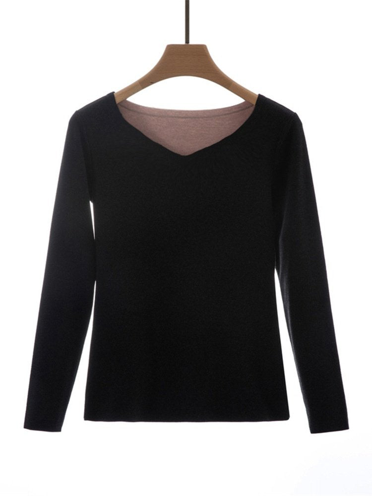 Women's Long Sleeve T-shirt Spring/Fall Color1 Plain Split Joint V Neck Daily Going Out Vintage Top