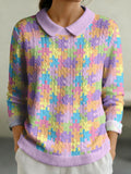 Geometric Regular Fit Shawl Collar Casual Sweater