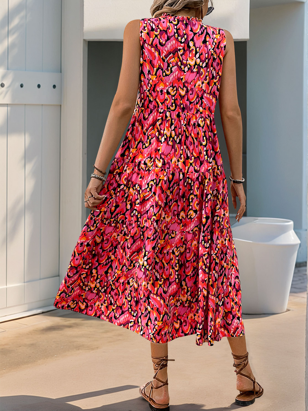 Ethnic Geometry Casual Viscose V Neck Sleeveless Vacation Summer Elegant Maxi Dress