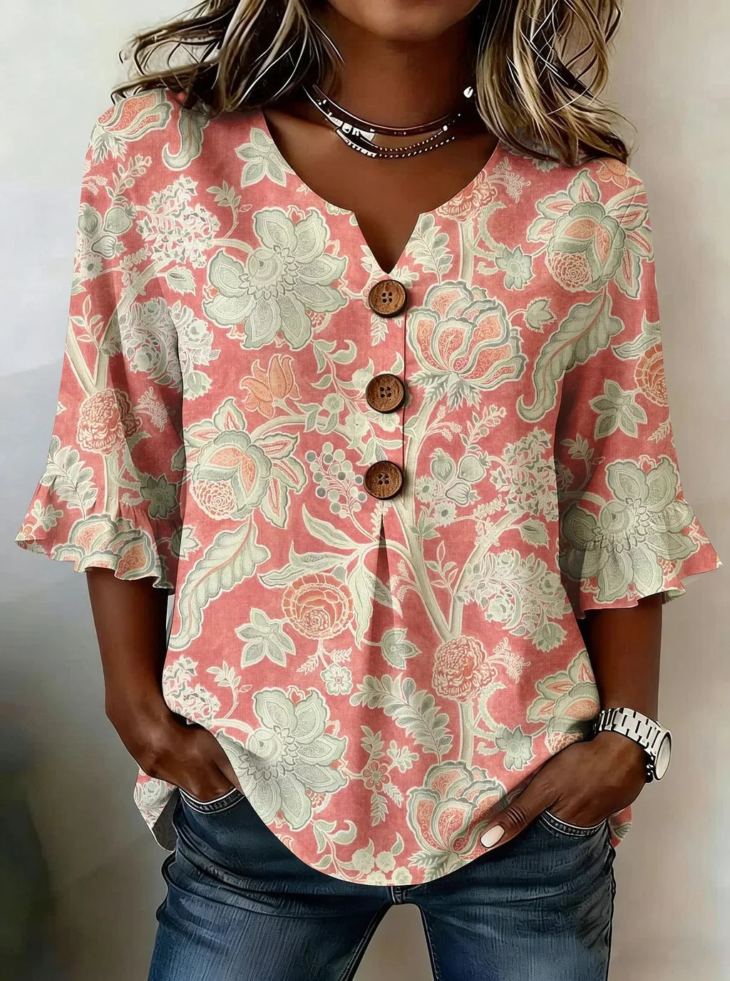 Floral Loose Elegant Cotton And Linen Shirt