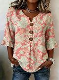 Floral Loose Elegant Cotton And Linen Shirt